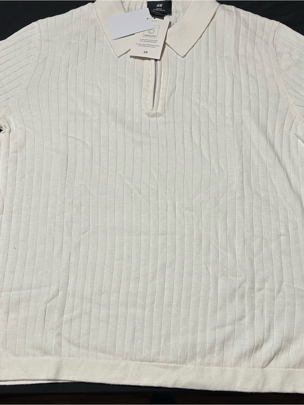 H&M Off-White Ribbed Polo with Zip Collar